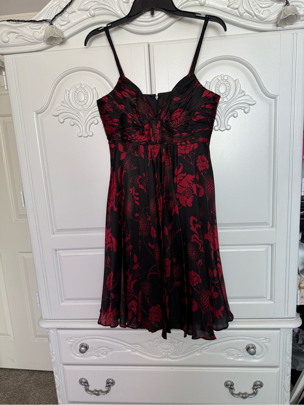 Anne Klein Black Dress with Red Floral Print